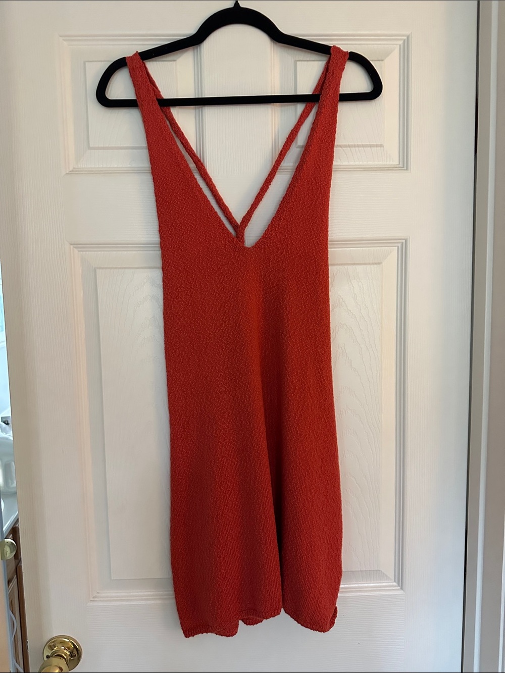 Free People Strapless Textured Orange-Red V-Neck Slip Dress